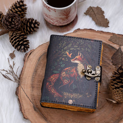 Leather Journal Dairy for Girls - Unruled Notebook Diary for Travelers with Wolf Print