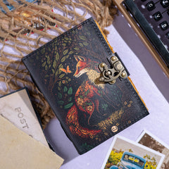 Leather Journal Dairy for Girls - Unruled Notebook Diary for Travelers with Wolf Print