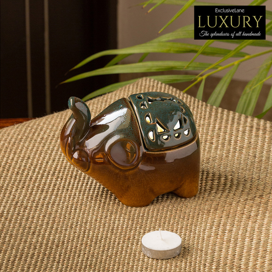 'Amber & Teal' Studio Pottery Table Tea-Light Holder In Ceramic