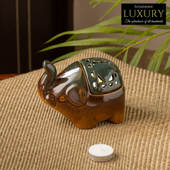 'Amber & Teal' Studio Pottery Table Tea-Light Holder In Ceramic