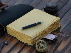 Genuine Leather Diary | Vintage Handmade Leather Journal | Premium Antique String Closure | 200 Handmade Deckle Edge Antique Pages -1