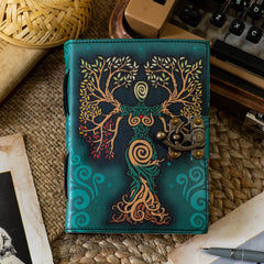 Vintage Leather Bound Diary with Mother of Earth Print