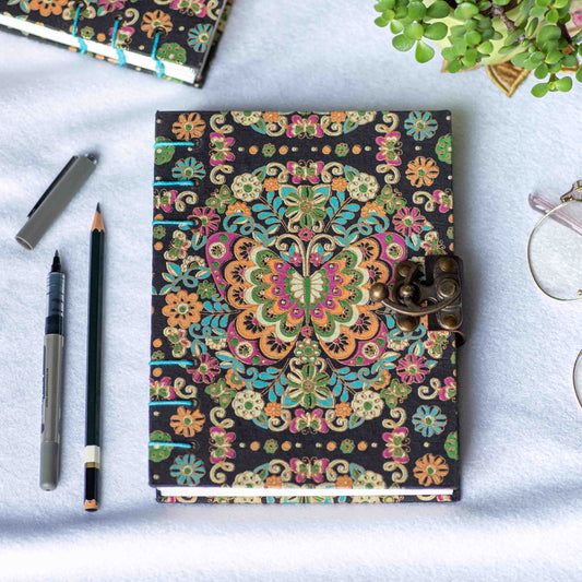 Journal Diary with Lock - Special Binding Unruled Diary with Serigraphy Art Butterfly Print