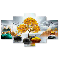 Set of Five MDF Framed 3D Wall Painting for Home Decoration, Big Size Painting for Living Room, Bedroom (24x50 inches)DR 48