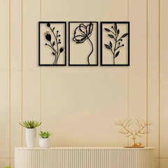 3 Piece Flower Set Metal Wall Art