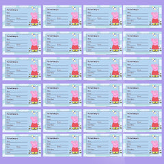 Customizable School Book Labels with Peppa Pig Cartoon Design (Pack of 24 Stickers)