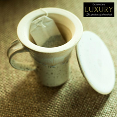 Handcrafted 'Studio Pottery' Green Tea Filter Mug In Creamish White