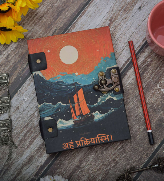 Handmade Printed Cardboard Journal Diary with Buckle Lock Unruled 200 Pages Notepad Personal Diaries for Men and Women -1