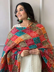 Women's Cotton Chikankari Print Straight Kurti with Pant andMulmul Dupatta Set