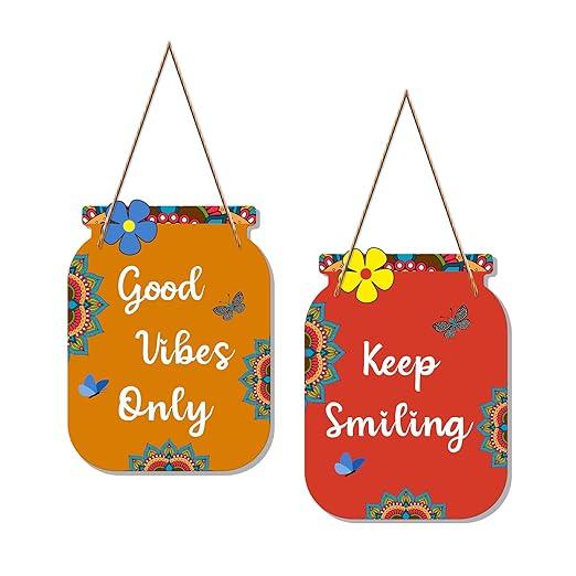 Good Vibes Only Quote Decorative Wall Art MDF Wooden Wall Hanger for Living Room | Bedroom | Office | Gift | Wall Hanging For Home Decoration | Home Decor Items (WH_6805N), Set of 2