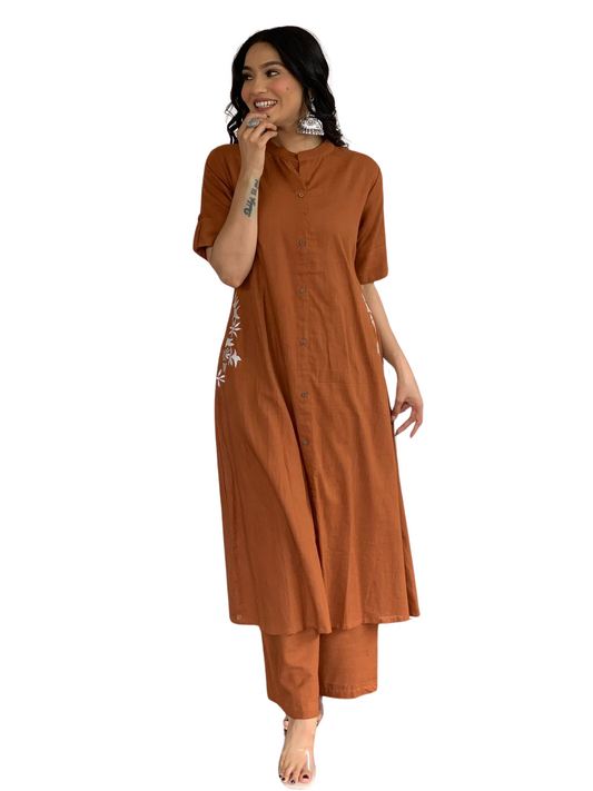 Women's Cotton Printed A-Line Kurti With Pant