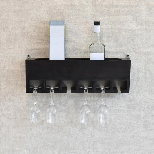 Premium Dark Color Walnut Wood Wall Mounted Mini Bar Shelf
