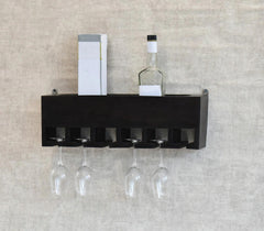 Premium Dark Color Walnut Wood Wall Mounted Mini Bar Shelf