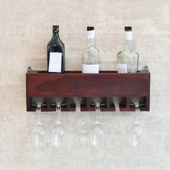 Premium Dark Red Mahagony Wood Wall Mounted Mini Bar Shelf