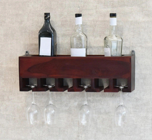 Premium Dark Red Mahagony Wood Wall Mounted Mini Bar Shelf