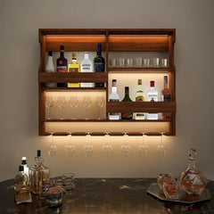 Luxurious Stylish Backlit Walnut Finished Mini Bar Shelf