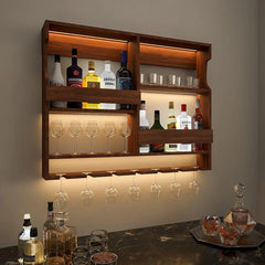 Luxurious Stylish Backlit Walnut Finished Mini Bar Shelf