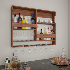 Luxurious Stylish Backlit Walnut Finished Mini Bar Shelf