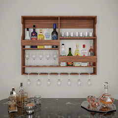 Luxurious Stylish Backlit Walnut Finished Mini Bar Shelf