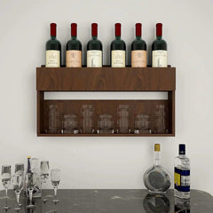 Designer Modish Look Backlit MDF Mini Bar Shelf in Walnut Finish
