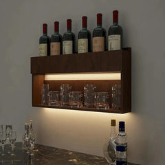 Designer Modish Look Backlit MDF Mini Bar Shelf in Walnut Finish