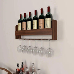 Premium Engineered Wood Backlit Design Mini Bar Shelf in Walnut Finish