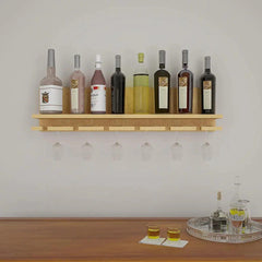 Aesthetic Backlit Look MDF Wooden Mini Bar Shelf in Light Oak Finish