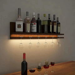 Aesthetic Backlit Look MDF Wooden Mini Bar Shelf in Walnut Finish