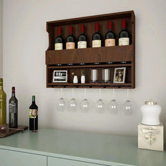 Exquisite Designer Backlit MDF Mini Bar Shelf in Walnut Finish