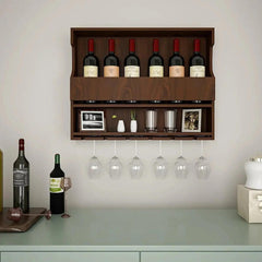 Exquisite Designer Backlit MDF Mini Bar Shelf in Walnut Finish