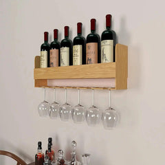 Minimalistic Design Artistic Backlit Wall Mounted Mini Bar Shelf in Light Oak Finish