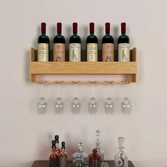 Minimalistic Design Artistic Backlit Wall Mounted Mini Bar Shelf in Light Oak Finish