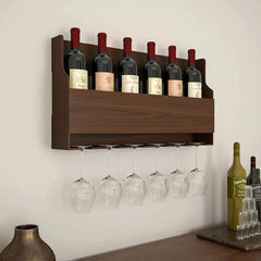 Premium Spacious Design Backlit MDF Mini Bar Shelf in Walnut Finish
