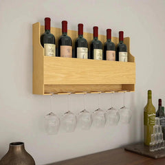 Minimalist Designer Backlit MDF Wall Mounted Mini Bar Shelf in Light Oak Finish