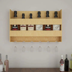 Aesthetic Look Backlit Wooden Wall Mounted Mini Bar Shelf in Light Oak Finish