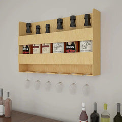 Aesthetic Look Backlit Wooden Wall Mounted Mini Bar Shelf in Light Oak Finish