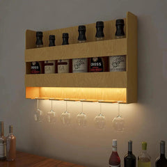 Aesthetic Look Backlit Wooden Wall Mounted Mini Bar Shelf in Light Oak Finish