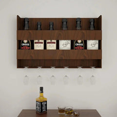Sturdy Designer Backlit MDF Bar Wall Shelf / Mini Bar Shelf in Walnut Finish