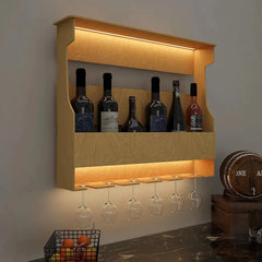 Premium High Quality Backlit Design Bar Wall Shelf / Mini Bar Shelf in Light Oak Finish