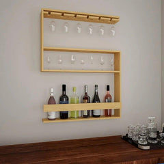 Modern Designer Backlit MDF Bar Wall Shelf / Mini Bar Shelf in Light Oak Finish