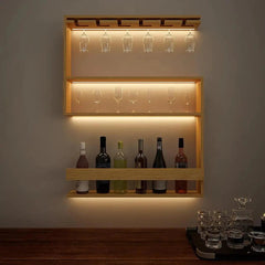 Modern Designer Backlit MDF Bar Wall Shelf / Mini Bar Shelf in Light Oak Finish