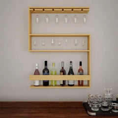 Modern Designer Backlit MDF Bar Wall Shelf / Mini Bar Shelf in Light Oak Finish