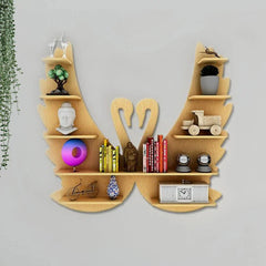 Beautiful Loving Swan Backlit Designer Wooden Wall Shelf / Book Shelf / Night Light, Light Oak Finish