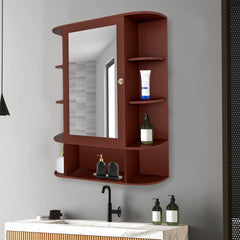 Spacious Decorative Wooden Bathroom Mirror Cabinet with 13 Shelves with Brown Finish