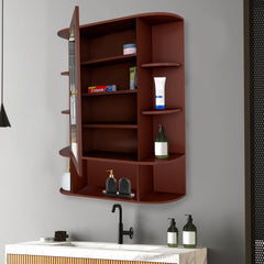 Spacious Decorative Wooden Bathroom Mirror Cabinet with 13 Shelves with Brown Finish