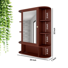 Spacious Decorative Wooden Bathroom Mirror Cabinet with 13 Shelves with Brown Finish