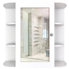 Modern Wooden Bathroom Cabinet Mirror with 10 Spacious Shelves with White Finish
