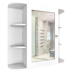 Modern Wooden Bathroom Cabinet Mirror with 10 Spacious Shelves with White Finish