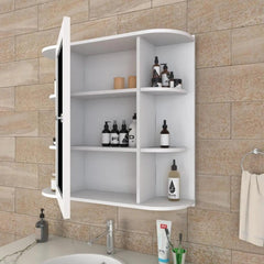 Modern Wooden Bathroom Cabinet Mirror with 10 Spacious Shelves with White Finish
