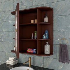 Designer Wooden Bathroom Cabinet Mirror with 10 Spacious Shelves with Brown Finish